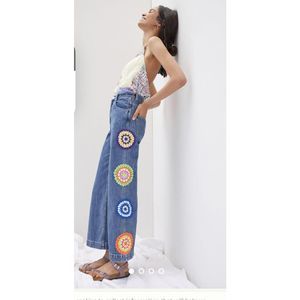 Carleen High-Rise Crochet Wide-Leg Jeans size 10 NEW